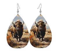 North American bison herd Teardrop-shaped leather earrings are a luxurious and fashionable accessory suitable for women, showcasing individual charm.