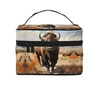 North American bison herd Women's Large Capacity Makeup Bag, Portable Travel Makeup Bag, (9x6.5x6.2 inches) Girls Large Makeup Bag Storage Bag