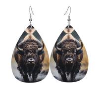 North American bison Leather Earring. Stylish teardrop shape, perfect for women, and a great decorative choice for parties and holidays.