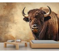 North American Bison Mural Cow Wallpaper Wild Animals Wall Mural Giant 3D Wallpaper Commercial Scale Coffee Shop Lounge Gallery (Non-self-Adhesive)