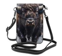 North American Bison Small Cell Phone Purse, Floral Print Crossbody Bag, Pu Leather Mini Wallet With Shoulder Strap, Secure Magnetic Closure.