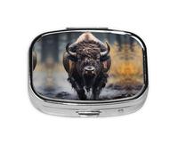 North American Bison Square Pill Box Lightweight and Portable, with 2 Plastic Inserts, Suitable for Carrying in Pockets or Wallets.