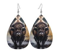 North American bison Teardrop-shaped leather earrings are a luxurious and fashionable accessory suitable for women, showcasing individual charm.