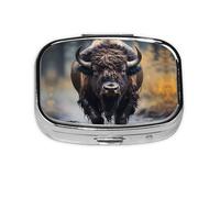 North American Bison Travel Pill Organizer. 2-Compartment Pill Box, Portable Mini Pill Box, Vitamin Medicine Storage Box