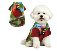 North American Cardinal M Pet Hawaiian Shirt for Small Dogs-Cute Summer Beach Outfit for Puppy, Soft Breathable Cat Clothes with Buttons