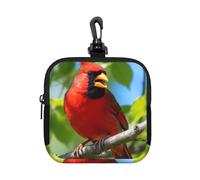 North American Cardinal Small Zip Pouch-Waterproof Neoprene Storage Bag for Earbuds, Keychain Clip Case for Coins Cards USB, Travel Organiser