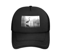 North American Crane Black Printed Adjustable Mesh Baseball Cap - Unisex, Outdoor Running and Fishing Sun Hat, Black, One Size