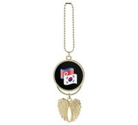 North And South Korean Flags Car Rear View Mirror Pendant Golden | Funny Charm Hanging Ornament Rearview Decoration Gifts for Car Bag Decor