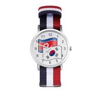 North and South Korean Flags Custom Quartz Watches Arabic Numerals Wrist Watch with Adjustable Strap for Men Women