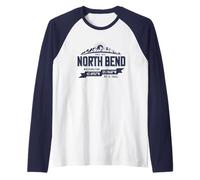 North Bend Washington Mountain Trail Coordinates Blue Print Raglan Baseball Tee