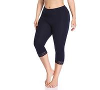 North Bund Capri Leggings for Women Ladies High Waisted Cropped Pants Trim Stretchy Trousers 3/4 Length Tummy Control Lace Buttery Soft Elastic Casual Clothes Plus Size Summer Running Yoga Gym Navy