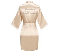 North Bund Women's Kimono Bride Bridesmaid Robes with Rhinestones Short Satin Bathrobes Wedding Party Getting Ready Day, Champagne, One Size