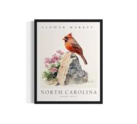 North Carolina Art Print Poster, State Bird Wall Art Wildlife Animal Botanical Decoration for Bedroom, Living Room Bathroom Decor 77 (North Carolina, 8 x 10 inches, Unframed)