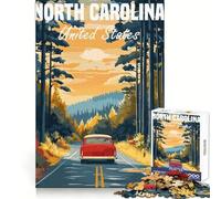 North Carolina Road Trip Poster Jigsaw Puzzles for Adults 1000 Piece Mind Puzzle Slow Enjoy Image Assembly Perfect Present (38x26cm)