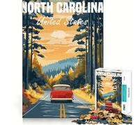 North Carolina Road Trip Poster Jigsaw Puzzles for Adults 1000 Piece Mind Puzzle Slow Enjoy Image Assembly Perfect Present (38x26cm)