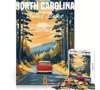 North Carolina Road Trip Poster Jigsaw Puzzles for Adults1000 Pieces Mind Puzzle Cozy Relax Image Assembly (38x52cm)
