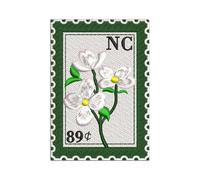 North Carolina Stamp Dogwood Flower 3-Inch Embroidered Patch - Travel Souvenir Applique Patch - Iron-On or Sew-On for Baseball Caps, Clothes, Backpacks & Travel - Gift for Friends & Family