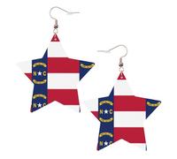 North Carolina State Flag Leather Star Shaped Earrings Fashion Accessories Lightweight Festivals Parties Everyday Life