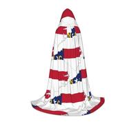 North Carolina State Flag Map Print Halloween Hooded Cloak Masquerade Cosplay Costume Unisex Witch Robe Cloak with Hood Cape, Black, Large