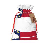 North Carolina State Flag Map Print Holiday Burlap Gift Bag With Drawstring, Small Party Favor Pouches For Christmas Gifting-S Size