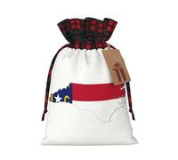 North Carolina State Flag Map Print Plaid Burlap Bag With Drawstring Christmas Burlap Pouches For Birthday Party Favors Gift