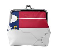 North Carolina state Flag Map small makeup bag for purse,kiss lock bank card storage bag retro compact multifunctional change bag, Black, One Size, Art Deco