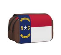 North Carolina State Flag Print Double Clamshell Pen Case, Zipper Pockets, Large Capacity For Art Supplies & Travel