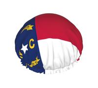 North Carolina State Flag Print Large Size Waterproof Shower Cap for Women and Men Reusable Lightweight Soft Hat