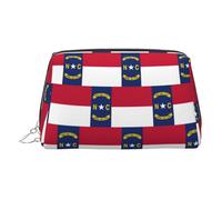 North Carolina State Flag Toiletry Cosmetics Bag, Portable Travel Cosmetic Makeup Bag,PVC Leather,with Compartments