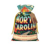 North Carolina Vintage Postca Drawstring Gift Bags Small Item Treats Wrapping Storage Bags Christmas Birthday Party Holiday