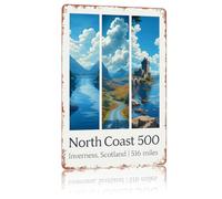 North Coast 500 Scotland Decor Sign Waterproof Wall Sign Aluminium Plaque Poster For Patio Classroom Cafes M