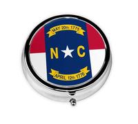 North Dakota Flag Take-Along Pill Box, Portable Round Pill Box, fits in Your Purse Pocket Lightweight 3 Compartment Pill Box,