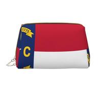 North Dakota Flag Zipper Closure Leather Portable Waterproof Cosmetic Bag for Home Travel to Organize Toiletries Sundries