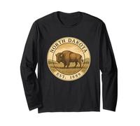North Dakota Pride Bison Illustration Established 1889 Long Sleeve T-Shirt