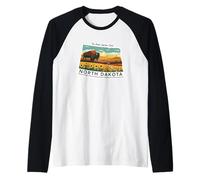 North Dakota Pride Bison Illustration Raglan Baseball Tee