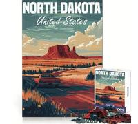North Dakota Road Trip Poster Hard Jigsaw Puzzle for Adults 1000 Pieces Smart Game Home Enjoy Image Assembly Festive Gift (38x26cm)