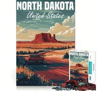 North Dakota Road Trip Poster Hard Jigsaw Puzzle for Adults 1000 Pieces Smart Game Home Enjoy Image Assembly Festive Gift (38x26cm)