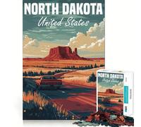 North Dakota Road Trip Poster Jigsaw Puzzles1000 Pieces Mind Skill Toy Soothing Play Precision Cut Art Collection Piece (50x75cm)