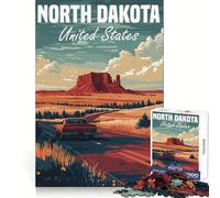 North Dakota Road Trip Poster Jigsaw Puzzles1000 Pieces Mind Skill Toy Soothing Play Precision Cut Art Collection Piece (50x75cm)