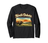 North Dakota State Bison Prairie Sunset Landscape Long Sleeve T-Shirt