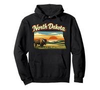 North Dakota State Bison Prairie Sunset Landscape Pullover Hoodie