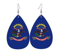 North Dakota State Flag Leather Earring. Stylish teardrop shape, perfect for women, and a great decorative choice for parties and holidays.
