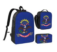 North Dakota State Flag print Backpack 3pcs Set Including 17 Inch Large BookBag With Lunch Bag And Practical Pen Bag, Black, One Size, Black, One Size