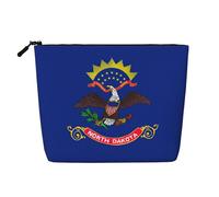 North Dakota State Flag Print Cosmetic Bag for Women,Faux Linen Makeup Bag Large Capacity,Perfect for Travel Daily Use