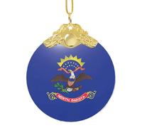North Dakota State Flag print Golden Glass Round Pendant - fit for holiday decoration, home and office decor