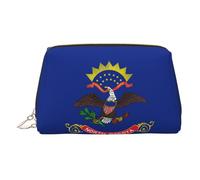 North Dakota State Flag Print Premium Leather Toiletry Travel Pouch with Waterproof Portable Pouch Open Flat Makeup Bag