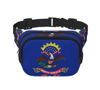 North Dakota State Flag Print Square Double Layer functionality Waist Bag Unisex Crossbody Pack Travel Workout, Black, One Size
