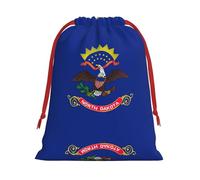 North Dakota State Flag Print Ultra Soft Plush Drawstring Gift Bag, Xmas Party Candy Treat Favors, Christmas Holiday Sacks, Wedding Jewelry Pouches