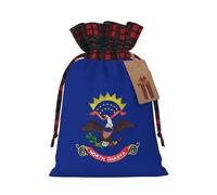 North Dakota State Flag Printing Color Matching Plaid Christmas Bag With Drawstring For Christmas Birthdays Party,4.7x6.9 Inch