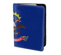 North Dakota State Flag Printing Cowhide Passport Holder,Passport Cover,Travel Card Cover Case For Men Women,Documents Protector, Black, One Size